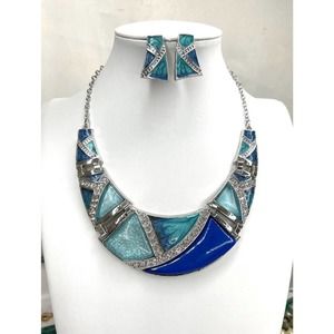 Necklace Earrings Set 16" 18" 20" 22" Blue C Z Jewelry Set NEW AU22